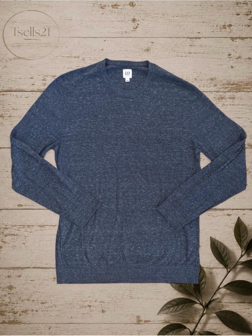 Gap Men’s Heathered Dark Blue Cotton Blend Crewneck Pullover Sweater - Size L
